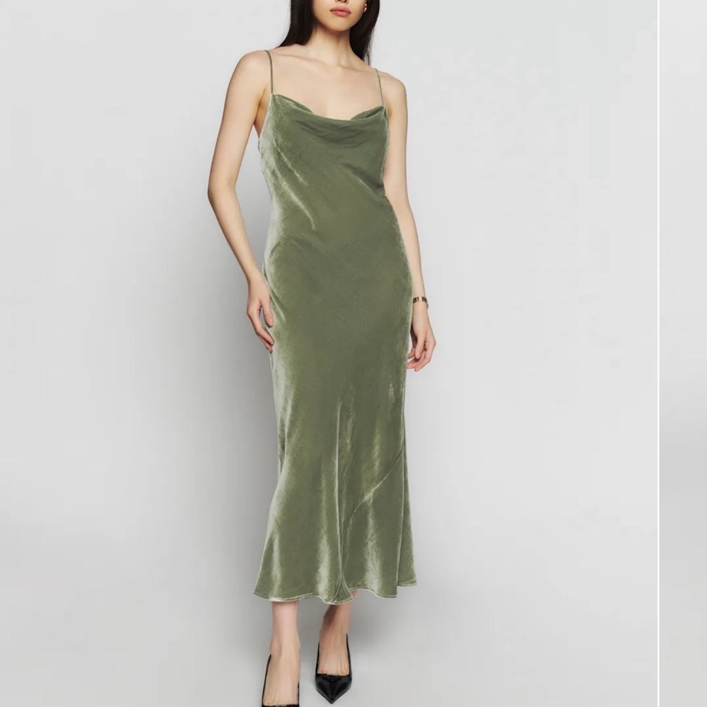 Reformation Salamanca Dress in Artichoke Velvet